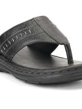 City Magic Black Genuine Leather Thong Slipper For Men Cmm041010 C001