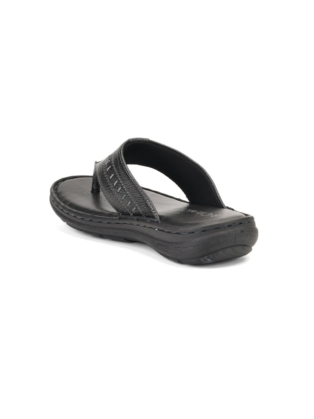 City Magic Black Genuine Leather Thong Slipper For Men Cmm041010 C001