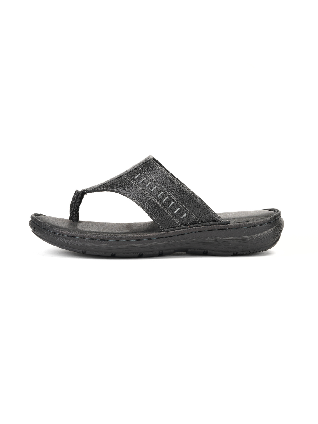 City Magic Black Genuine Leather Thong Slipper For Men Cmm041010 C001