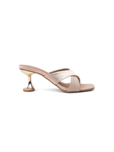 Beige high-heeled sandal on a white background