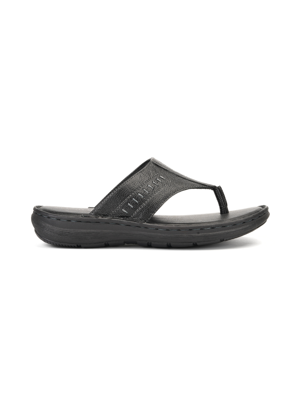 City Magic Black Genuine Leather Thong Slipper For Men Cmm041010 C001