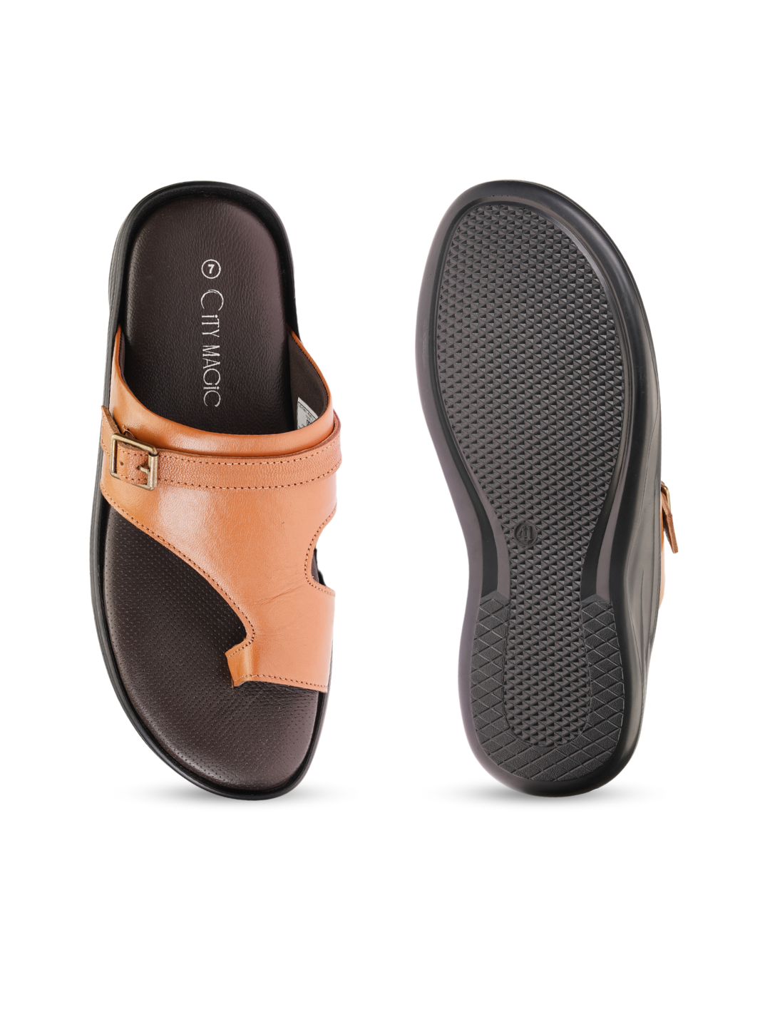 City Magic Tan Genuine Leather Toe Ring Slipper For Men Cmm041007 C006