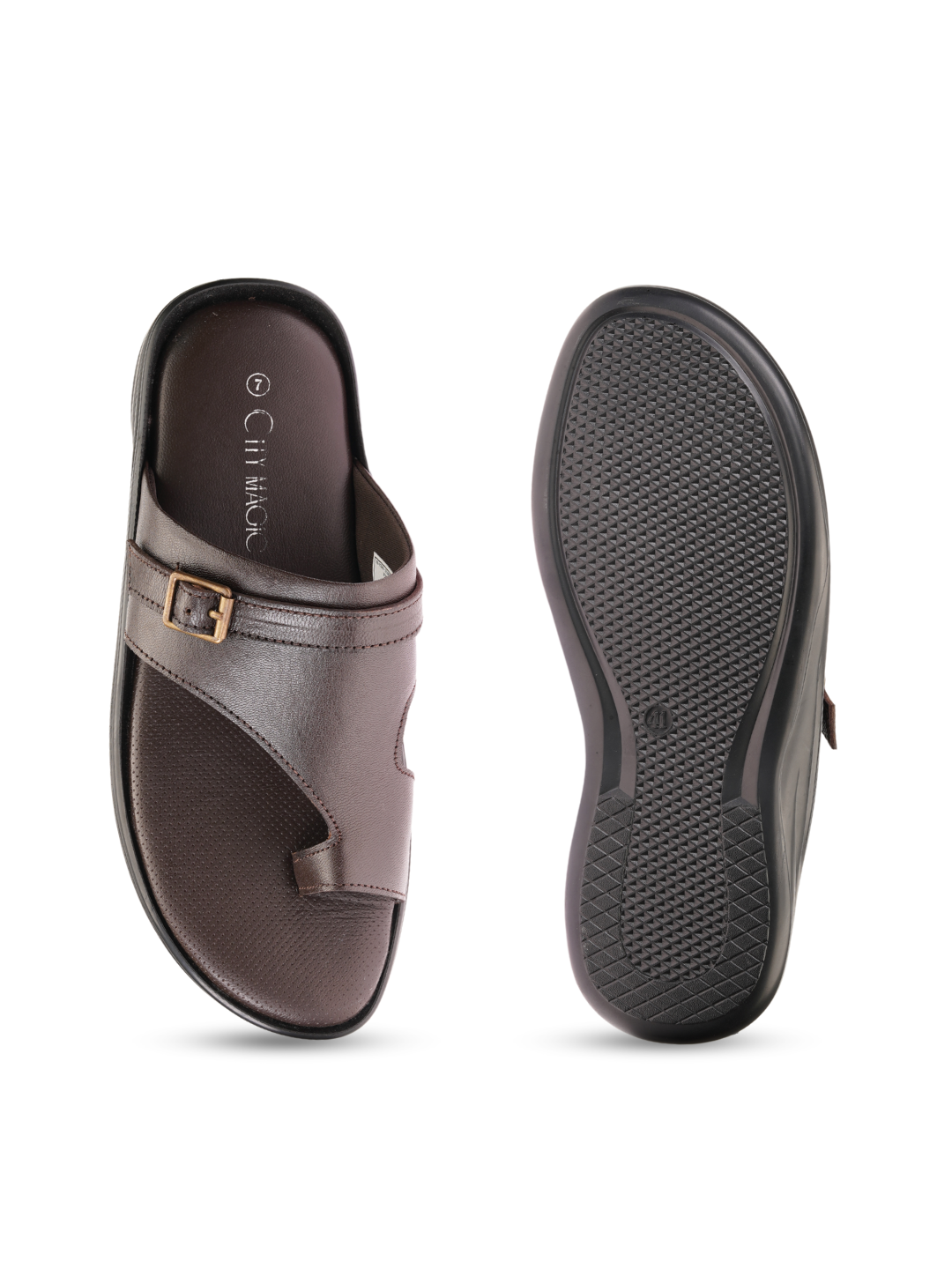 City Magic Brown Genuine Leather Toe Ring Slipper For Men Cmm041007 C003