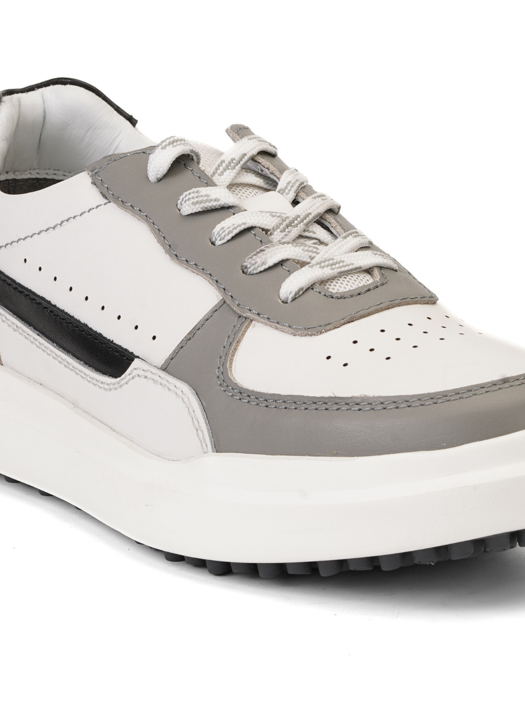 Extacy White/Grey Genuine Leather Sneaker For Men Exm010213 C499