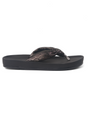 Black sandal with a decorative strap on a white background