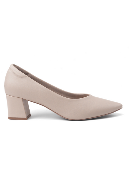 Beige high heel shoe on a white background