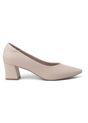 Beige high heel shoe on a white background