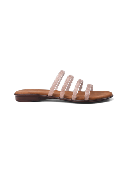 Single sandal with pink straps on a white background