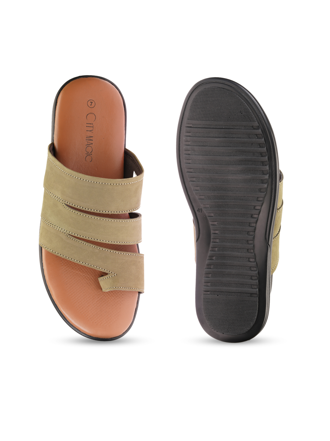 City Magic Olive Genuine Leather Thong Slipper For Men Cmm041005 C084