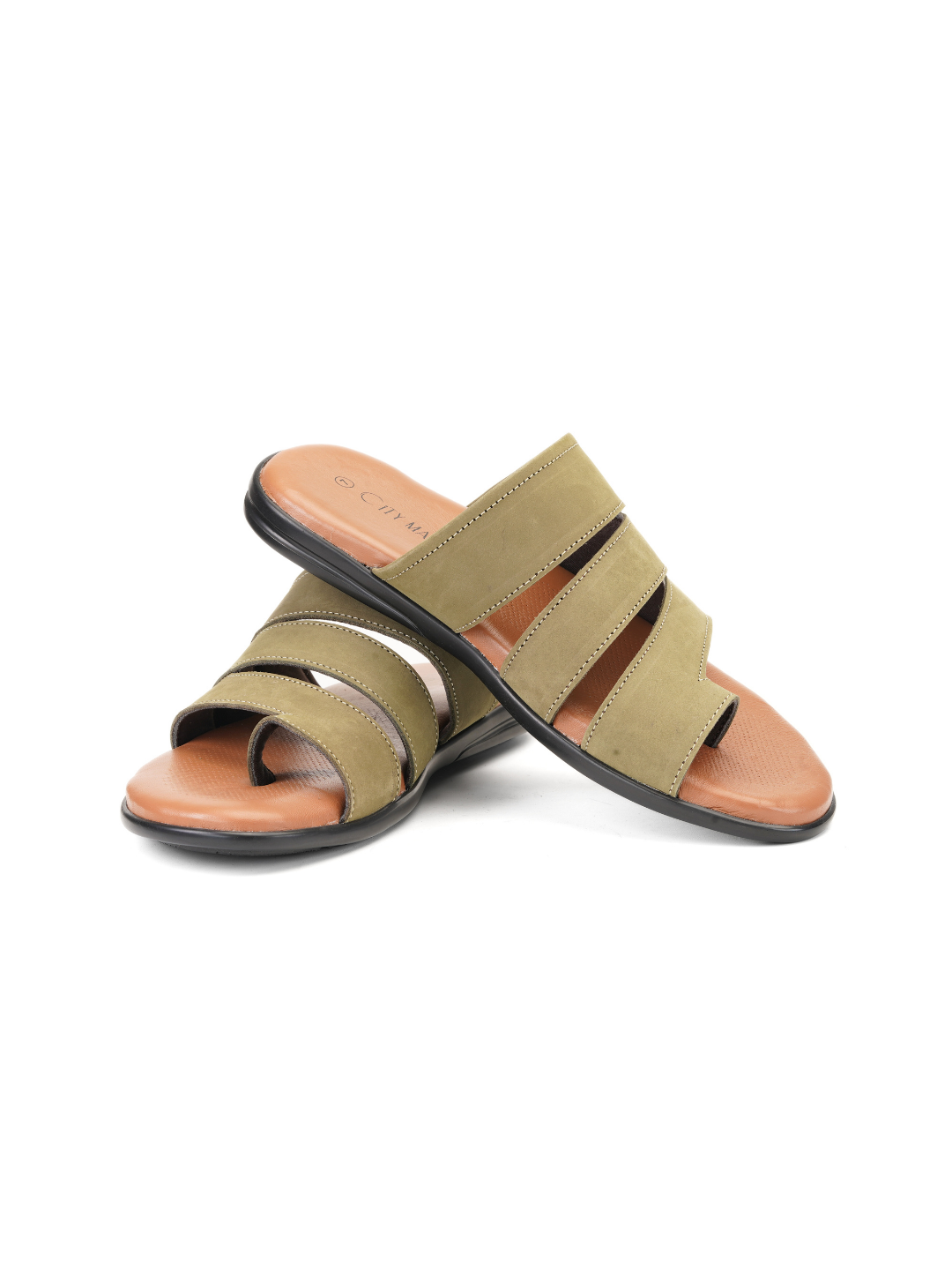 City Magic Olive Genuine Leather Thong Slipper For Men Cmm041005 C084