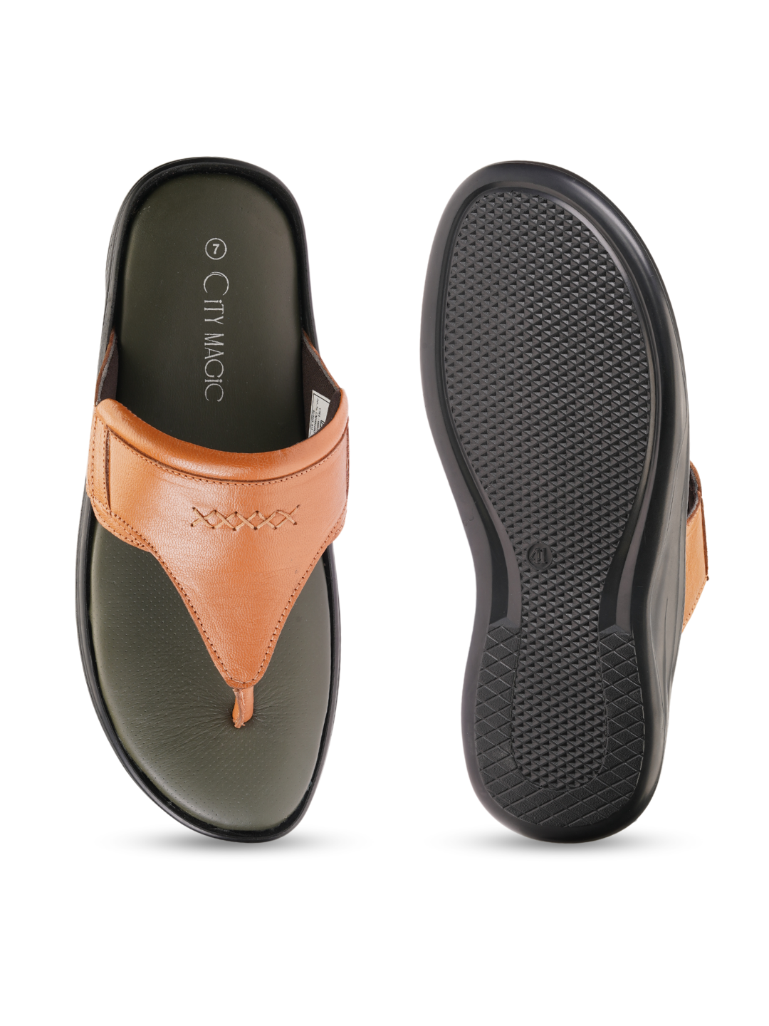 City Magic Tan Genuine Leather Thong Slipper For Men Cmm041003 C006