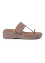 Brown sandal with a decorative strap on a white background