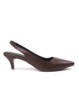 Brown slingback shoe on a white background