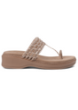 Beige sandal with a decorative strap on a white background